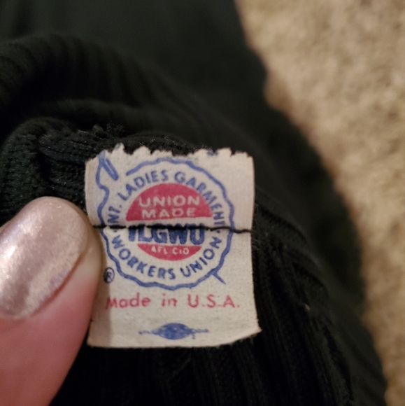 Womens Vintage Union Made Dress 70s Black knit S small macrame lace Judy Gibbs - Picture 9 of 15